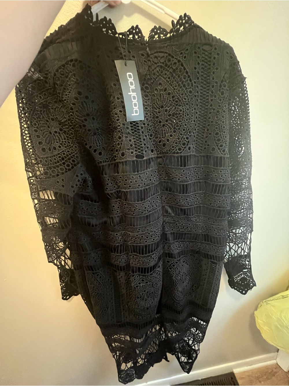 Boohoo Black Crochet Off-the-Shoulder Sweater